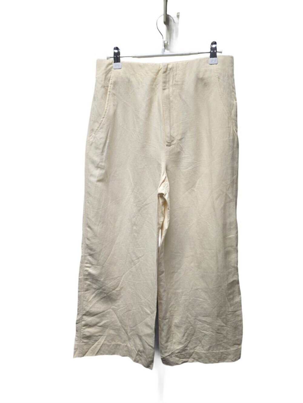 Zara High Waisted Wide Leg Cream Linen-Blend Pants Sz. M